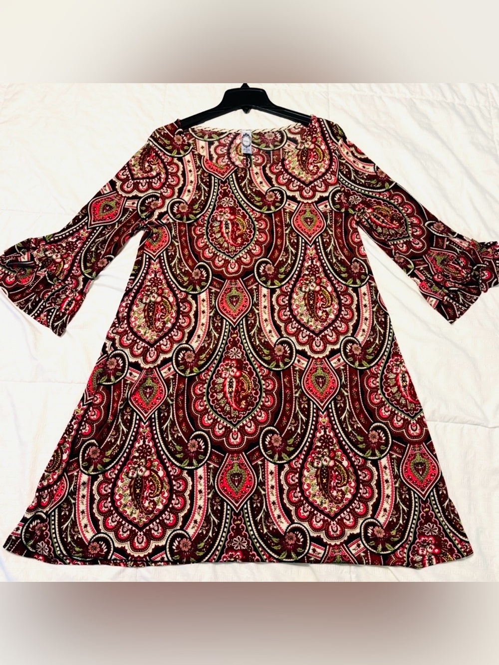 Honeyme Paisley Long Sleeve Dress in Burgundy and Pink